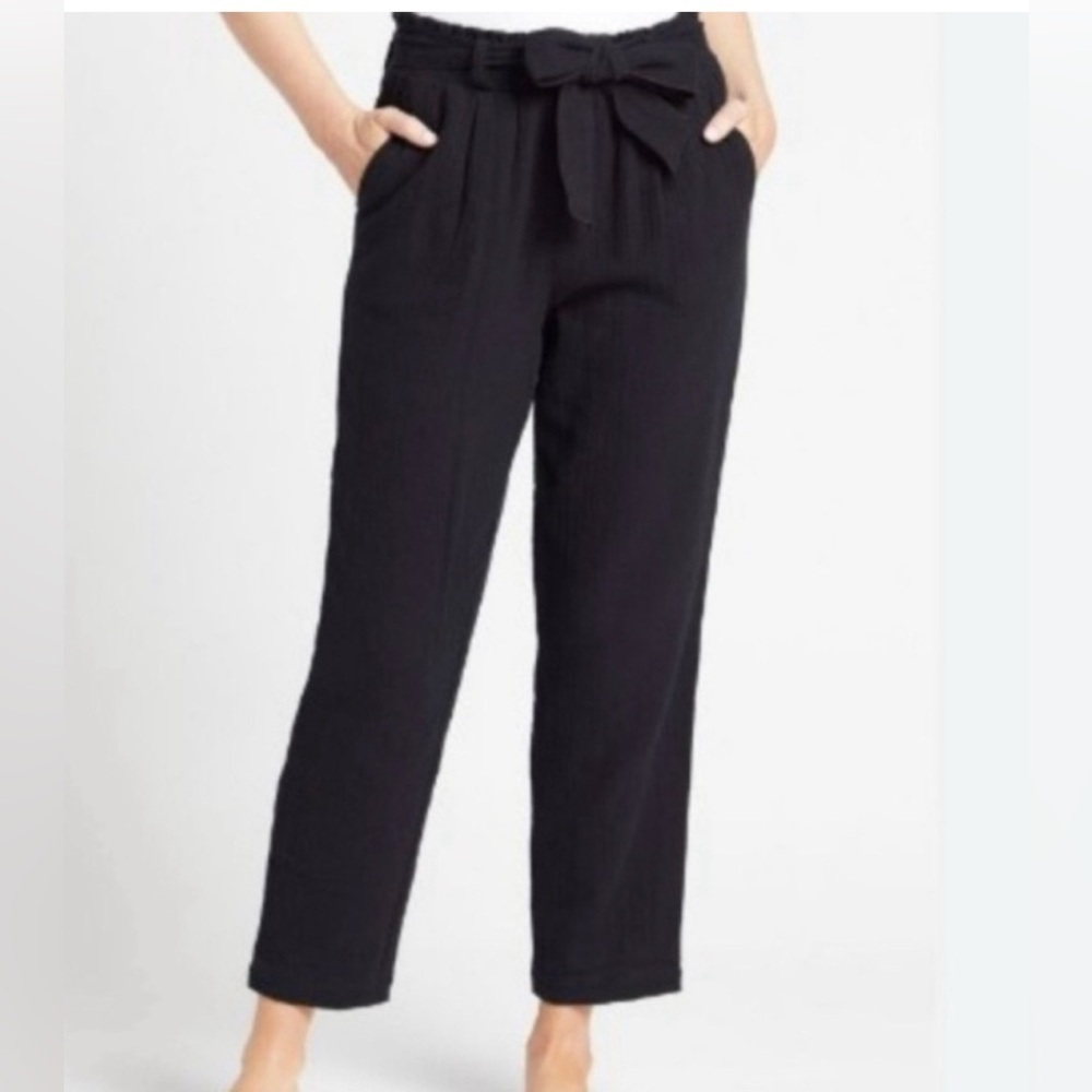 Evereve Marnie Tie Waist Gauze Pants Black Size Small